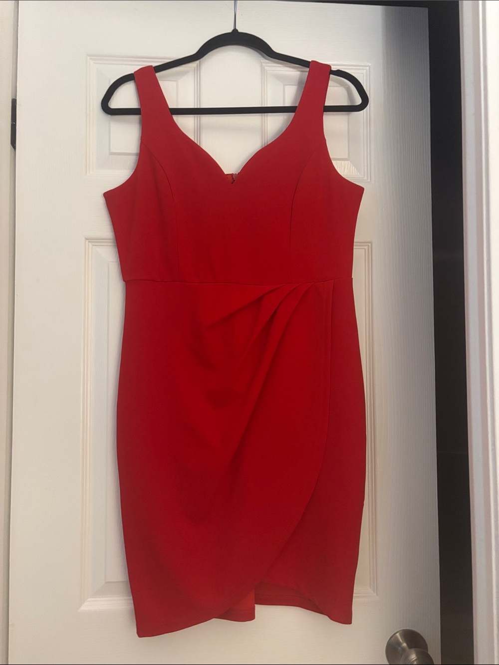 Classic Red V-Neck Mini Dress with Draped Front
